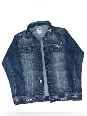 DOVERMANN Y2K Destroyed Distressed Denim Trucker Jacket Grunge | Unisex Sz S
